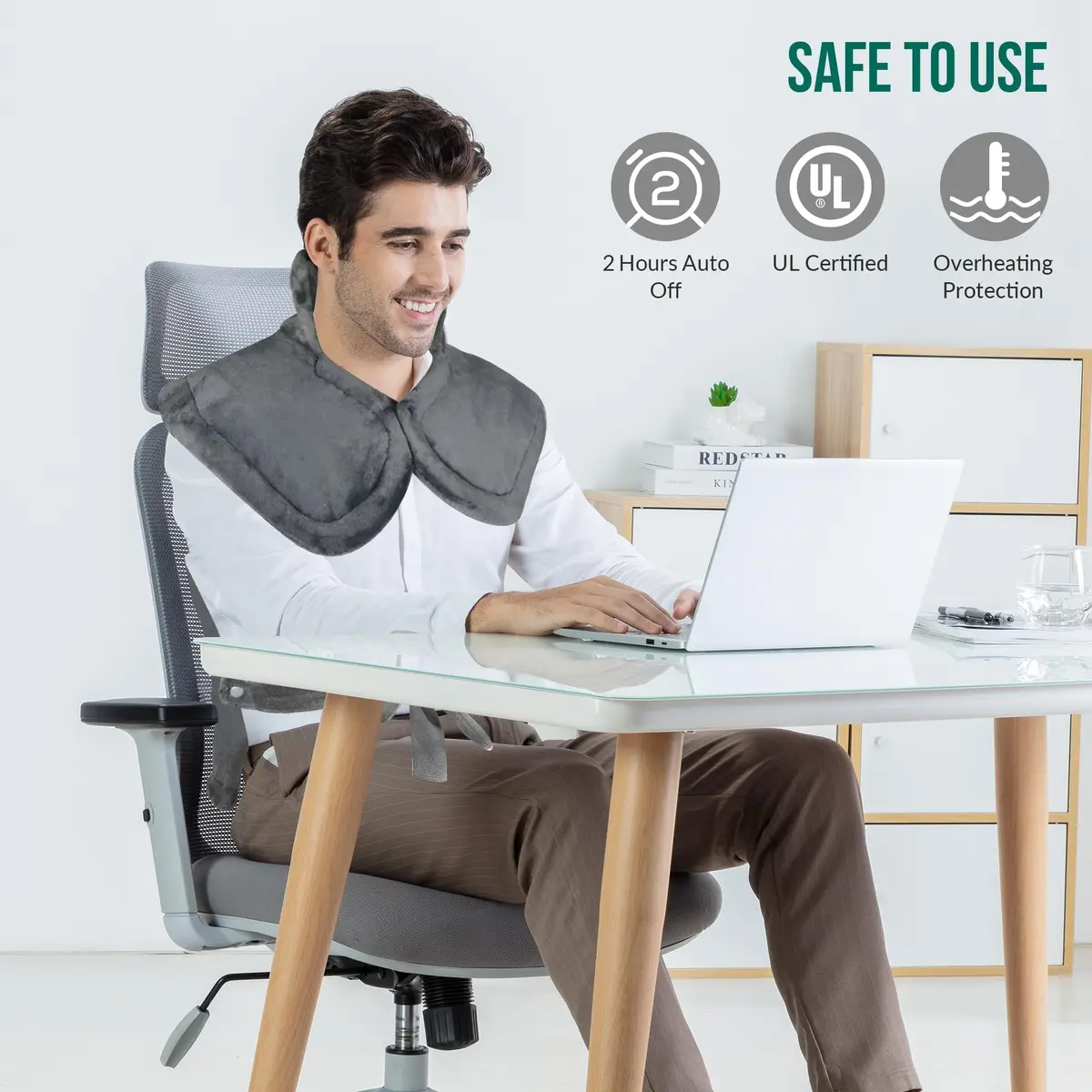 Snailax Large Heating Pad for Neck, Shoulders and Back, 81cm x 56cm (33"x24") | Fast Heating with 6 Settings & Auto Shut-Off - view 8