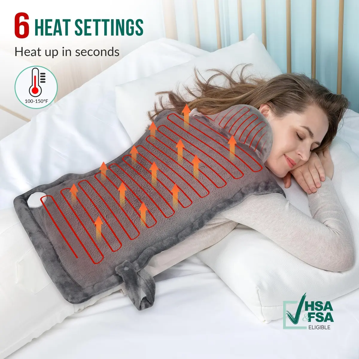 Snailax Large Heating Pad for Neck, Shoulders and Back, 81cm x 56cm (33"x24") | Fast Heating with 6 Settings & Auto Shut-Off - view 3