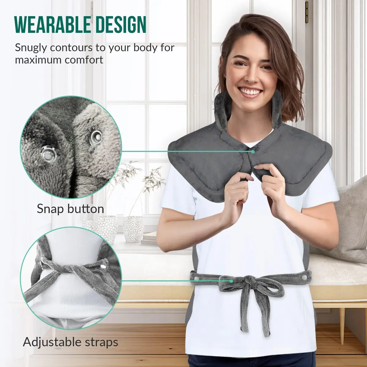 Snailax Large Heating Pad for Neck, Shoulders and Back, 81cm x 56cm (33"x24") | Fast Heating with 6 Settings & Auto Shut-Off - view 4