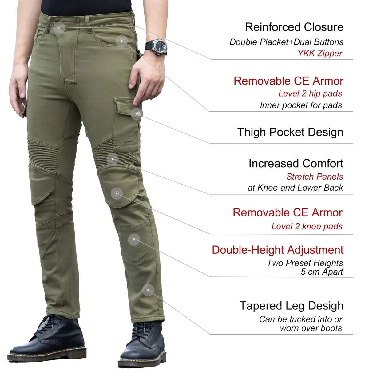 CTBQiTom Motorcycle Pants for Men & Women with CE Level 2 Armor 28 Regular (Army Green) - view 5