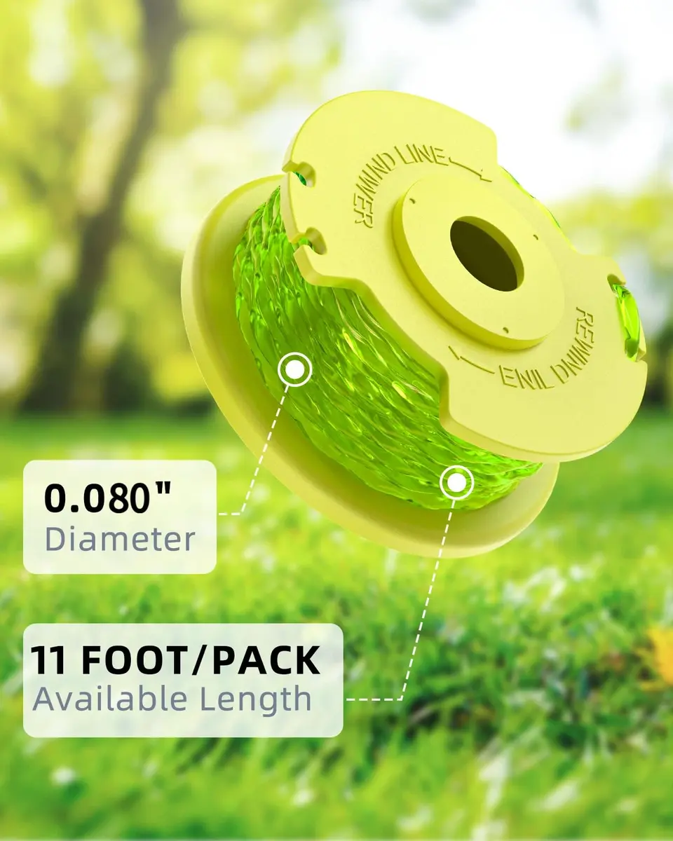 Eventronic Weed Wacker String Replacement for Ryobi ONE+ 0.08'' | 6 Spools & 1 Cap, Compatible with Ryobi 18V/24V/40V Trimmers - view 2