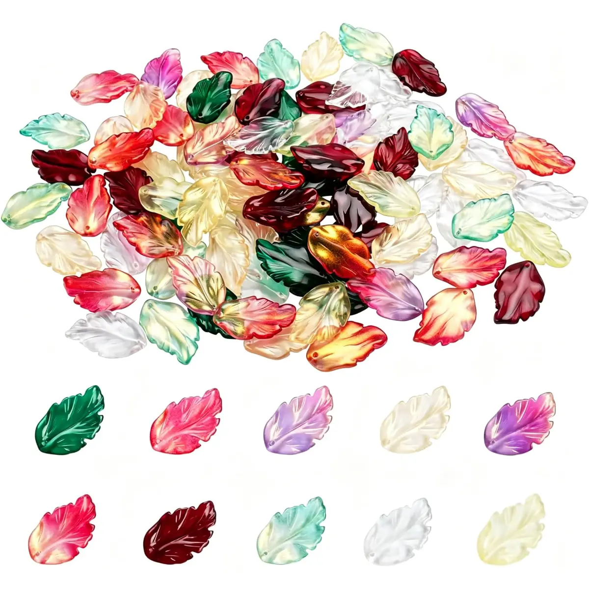 X Hot Popcorn 100 Pcs Glass Leaf Beads | Leaf Shaped Beads for Jewelry & Crafts - main product image