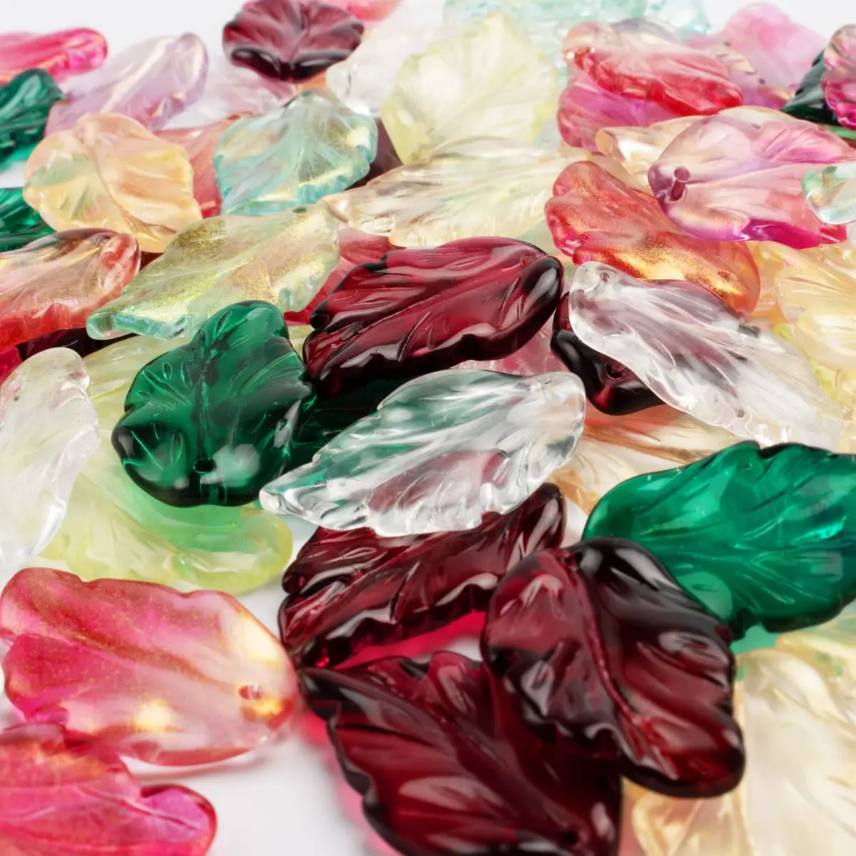 X Hot Popcorn 100 Pcs Glass Leaf Beads | Leaf Shaped Beads for Jewelry & Crafts - view 5