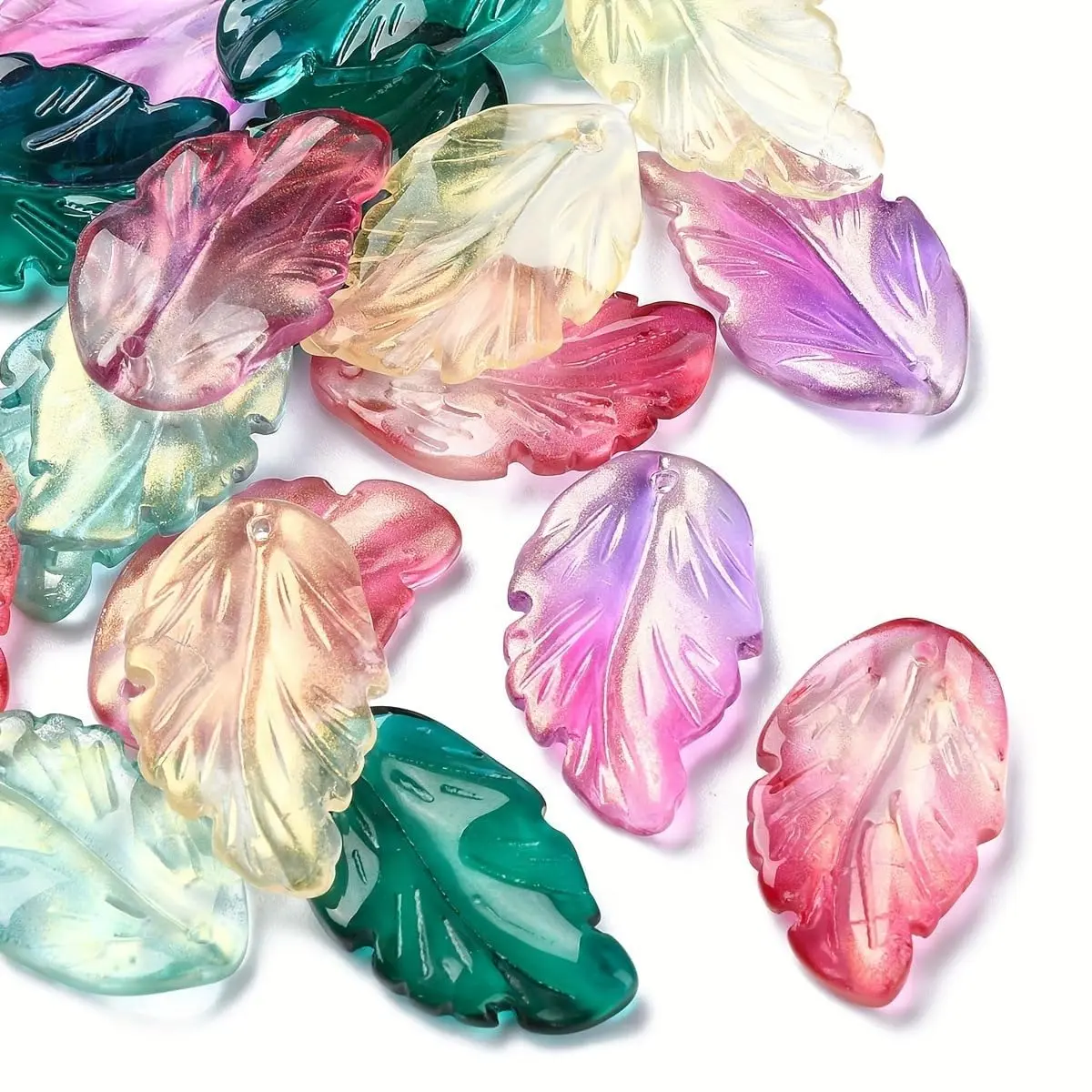 X Hot Popcorn 100 Pcs Glass Leaf Beads | Leaf Shaped Beads for Jewelry & Crafts - view 6