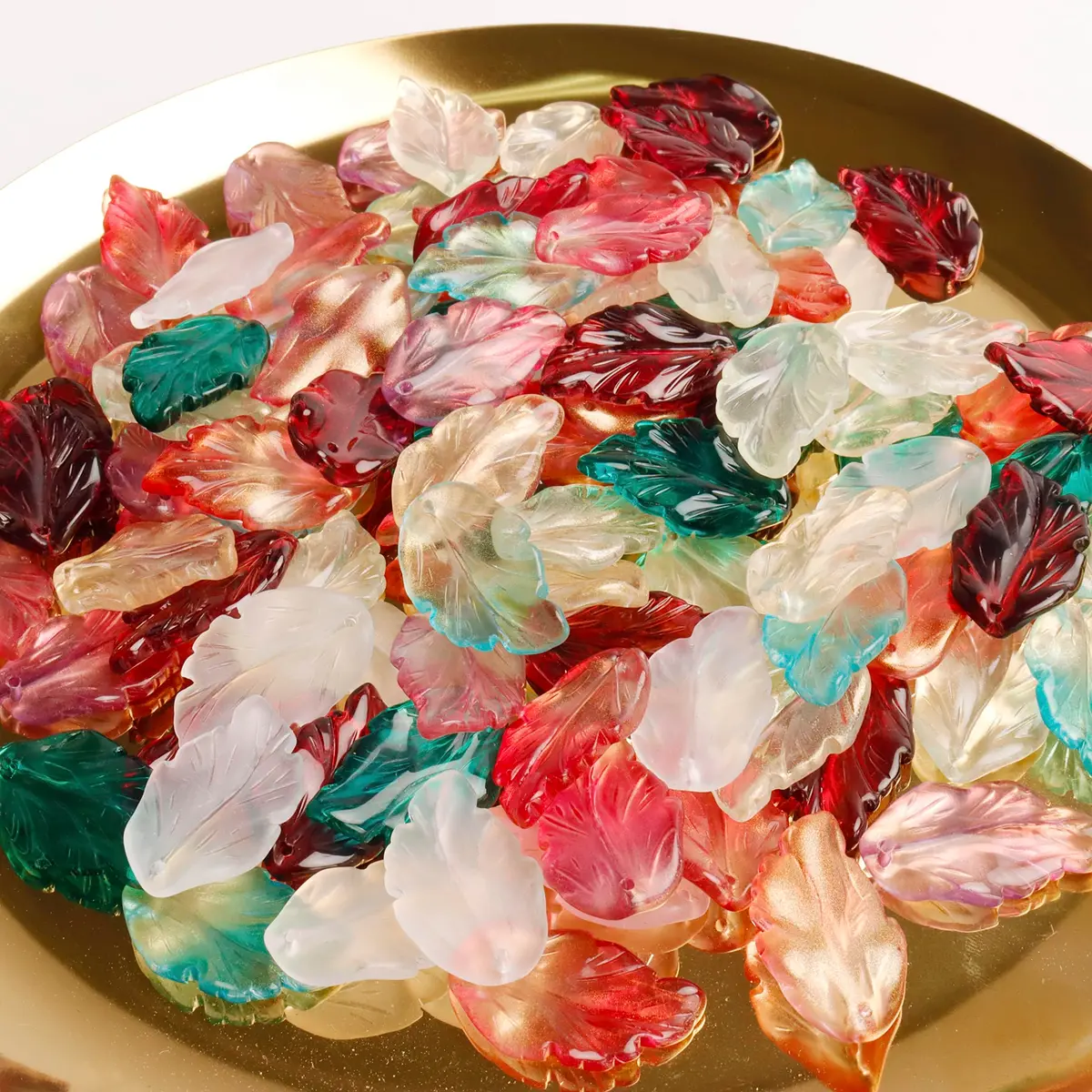 X Hot Popcorn 100 Pcs Glass Leaf Beads | Leaf Shaped Beads for Jewelry & Crafts - view 2