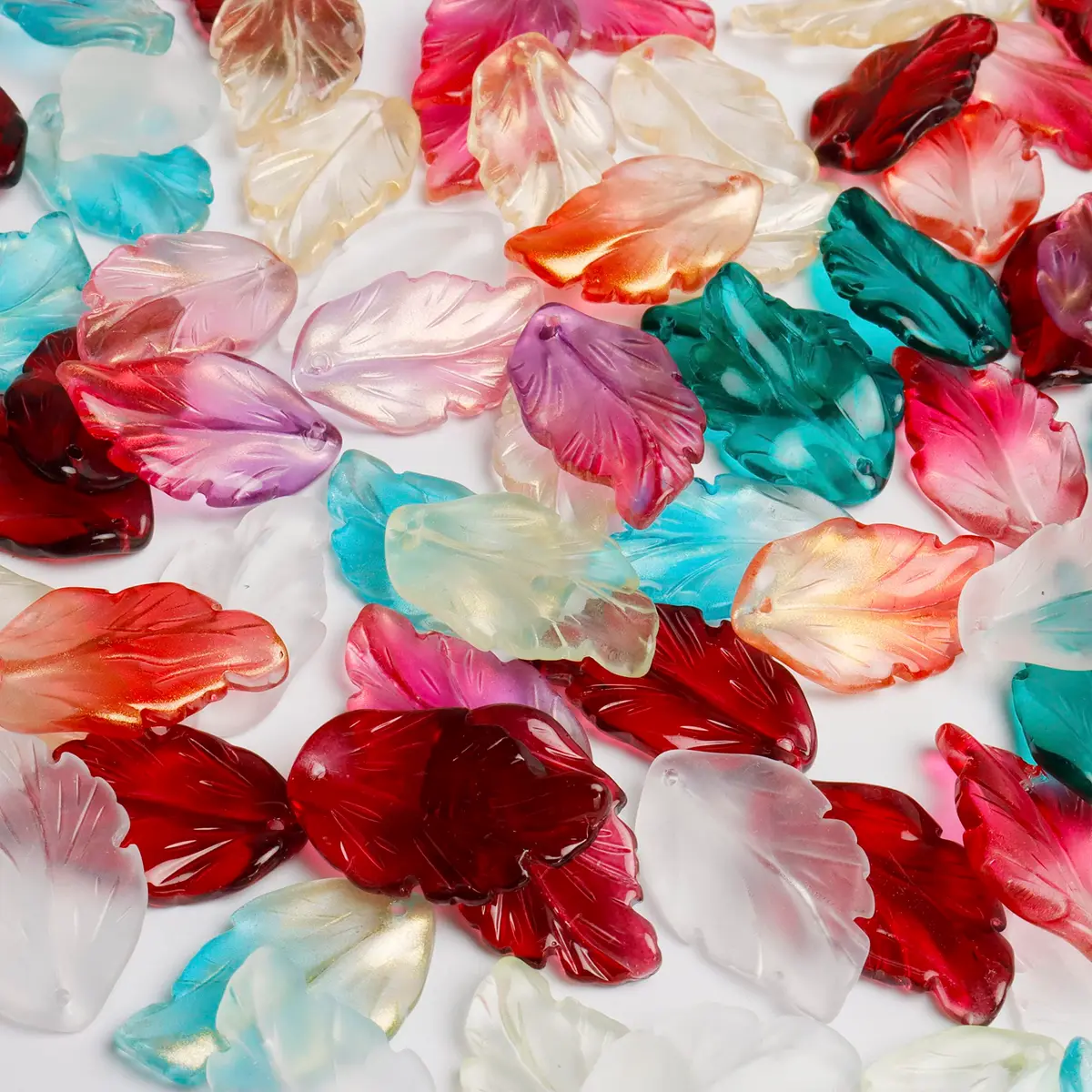 X Hot Popcorn 100 Pcs Glass Leaf Beads | Leaf Shaped Beads for Jewelry & Crafts - view 3