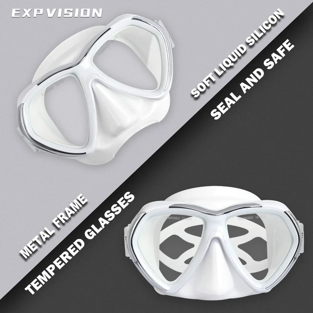 EXP VISION Adult Scuba Diving Mask, Anti-Fog Snorkel Goggles with Nose Cover & Wide Silicone Skirt | Tempered Glass Lens, 180° Panoramic View - view 3