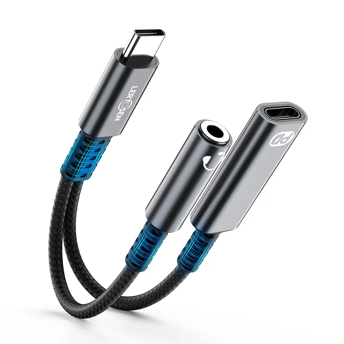 LERTOSEN USB C to 3.5mm Headphone & Charger Adapter | 60W PD Fast Charging, Hi-Res Audio, Compact Design (13cm) - main product image