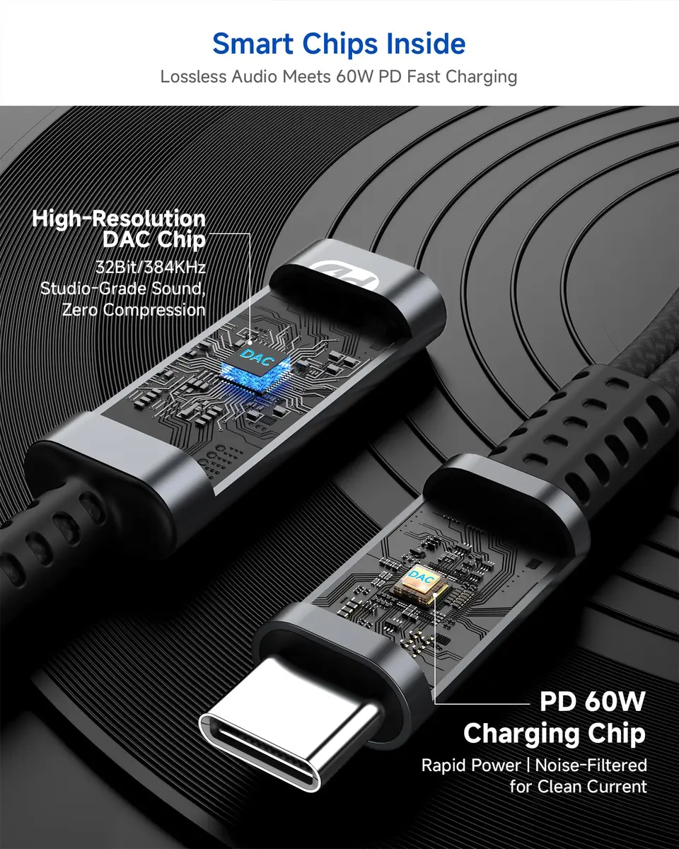LERTOSEN USB C to 3.5mm Headphone & Charger Adapter | 60W PD Fast Charging, Hi-Res Audio, Compact Design (13cm) - view 5
