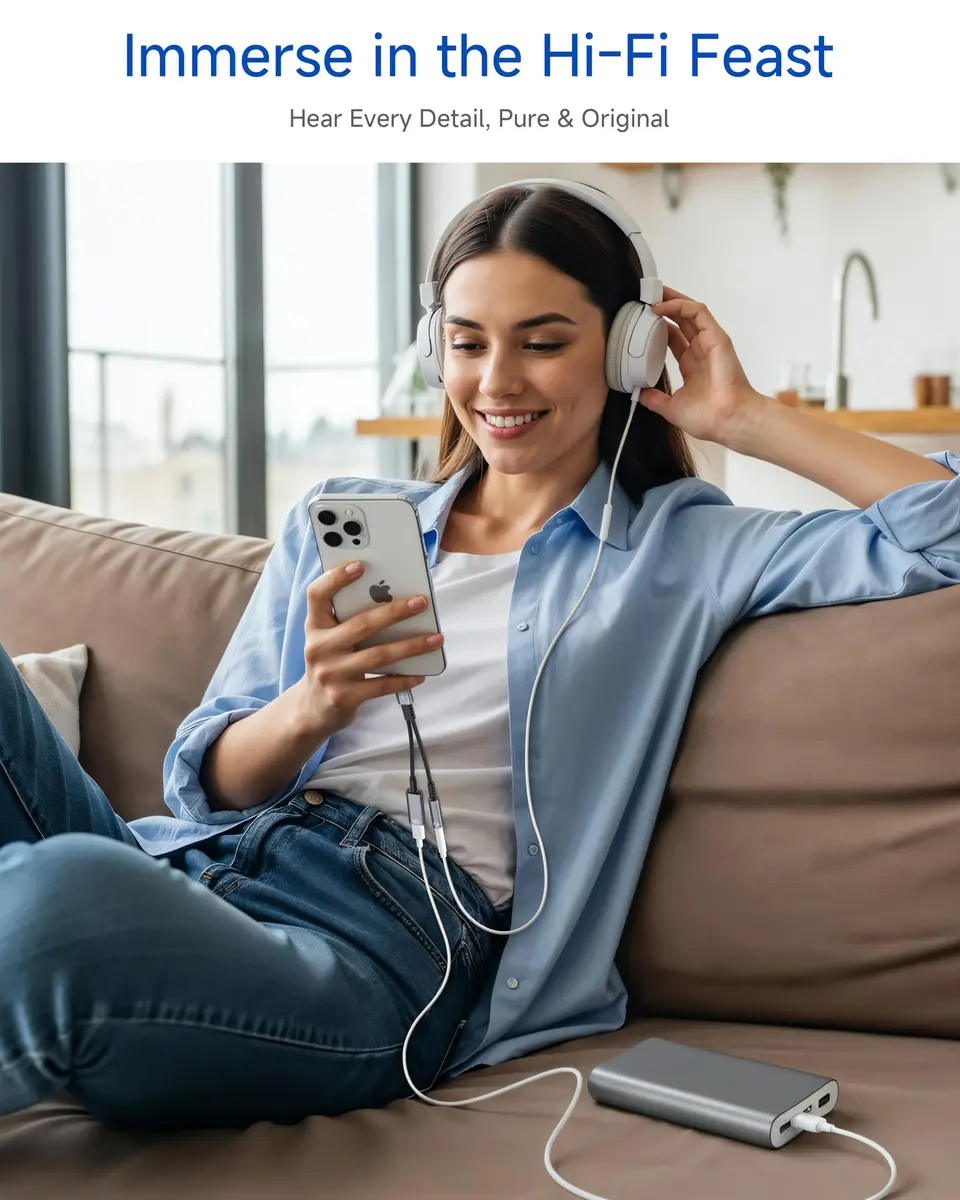LERTOSEN USB C to 3.5mm Headphone & Charger Adapter | 60W PD Fast Charging, Hi-Res Audio, Compact Design (13cm) - view 3