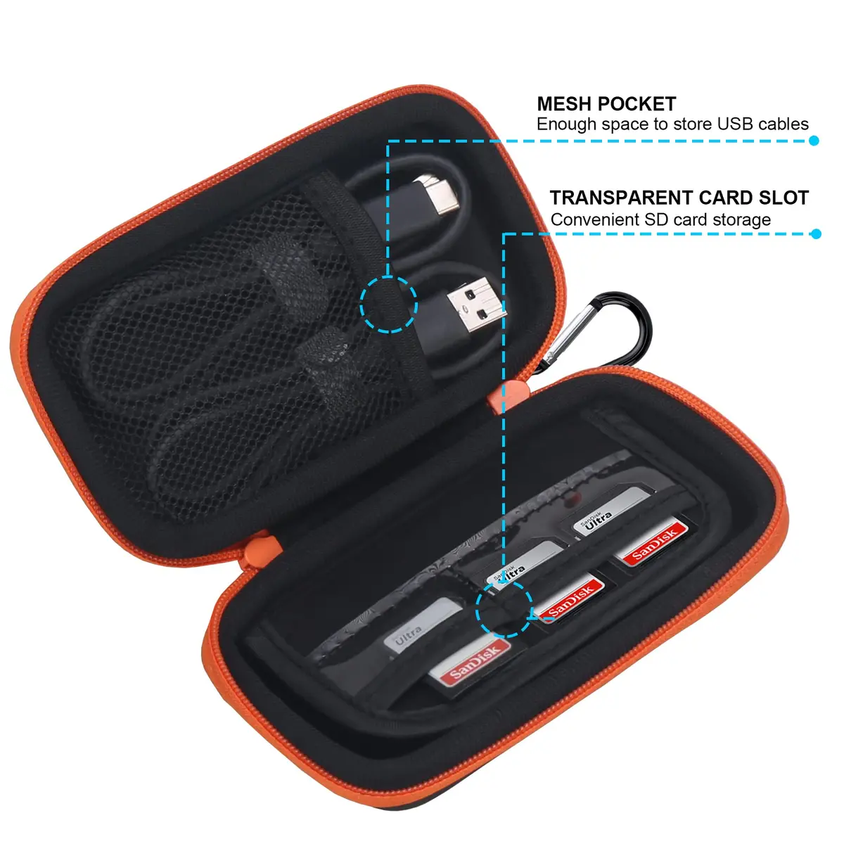 Lacdo Hard Carrying Case for SanDisk Extreme SSD 500GB | Shockproof Water-Resistant Travel Bag, Orange - view 4