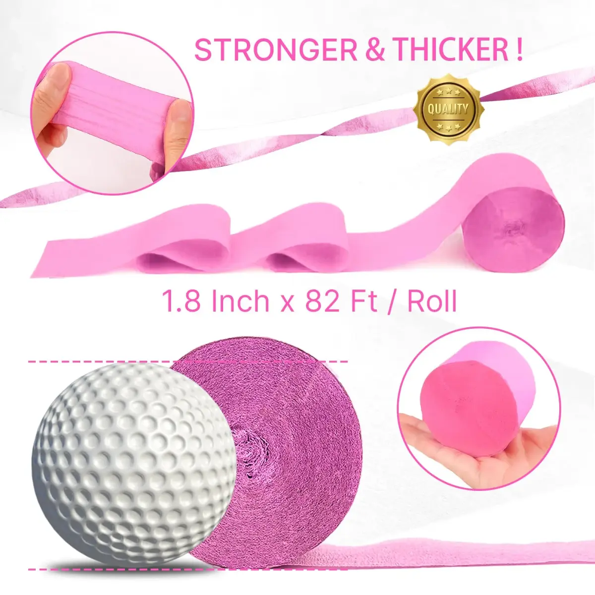 PartyWoo Light Pink Crepe Paper Streamers 4 Rolls, 328 FT Total | FSC-Certified Paper for Parties & Crafts - view 6