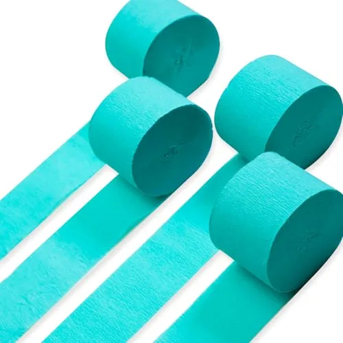 PartyWoo Teal Crepe Paper Streamers 4 Rolls 328ft Total | FSC-Certified Craft Paper - main product image