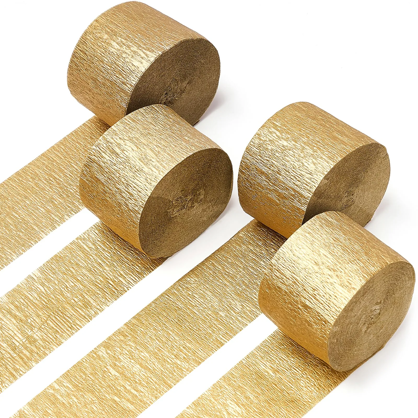 PartyWoo Gold Crepe Paper Streamers 4 Rolls | FSC-Certified for Crafting - main product image
