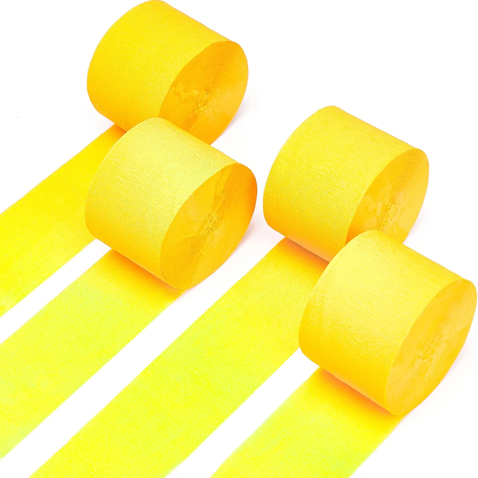 PartyWoo Yellow Crepe Paper Streamers (4 Rolls, 328ft Total) | FSC-Certified, 30% Thicker Craft Paper for Parties - main product image