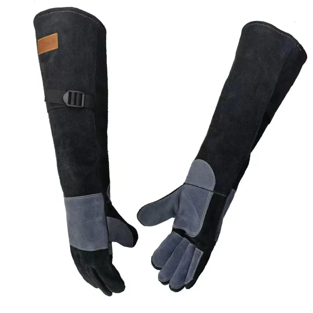 WZQH 23.6 Inch Animal Handling & Welding Gloves, Bite Proof Leather with Kevlar Stitching, XL (Black) - main product image