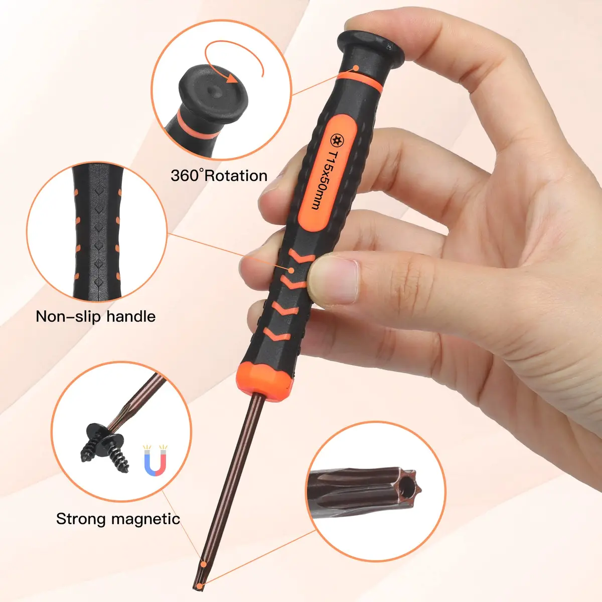 Jorest T15 Torx Security Precision Screwdriver with Spudger | S2 Steel Magnetic Tip for Electronics Repair - view 3