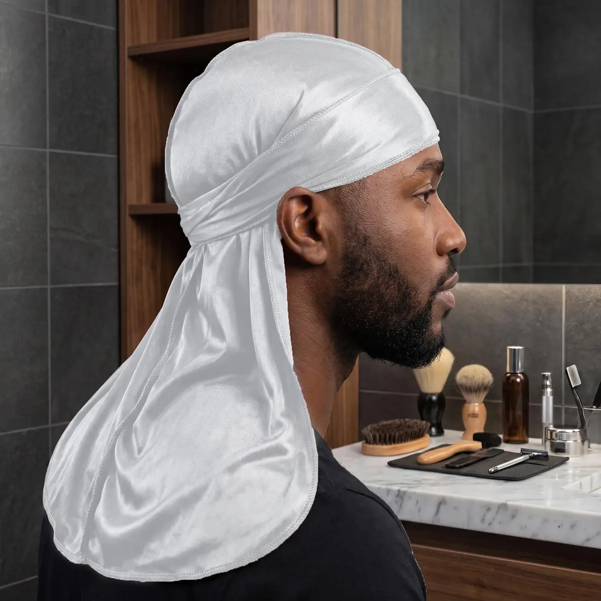 Sdiahoo 3PCS Silky Durags for Men Women Waves | Doo Rag Compression Caps for 360-720 Waves (Purple,White,Black) - view 5