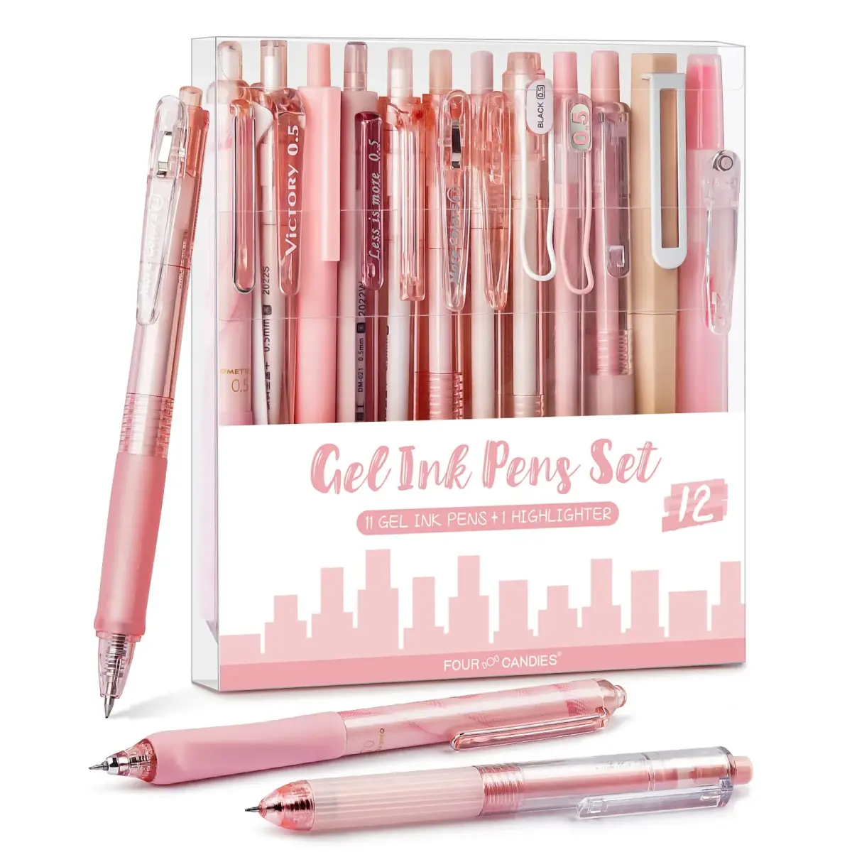 Four Candies Cute Pink Pens, Black Gel Ink, Rose - 12ct, 0.5mm Fine Point | Smooth Writing Instrument - main product image