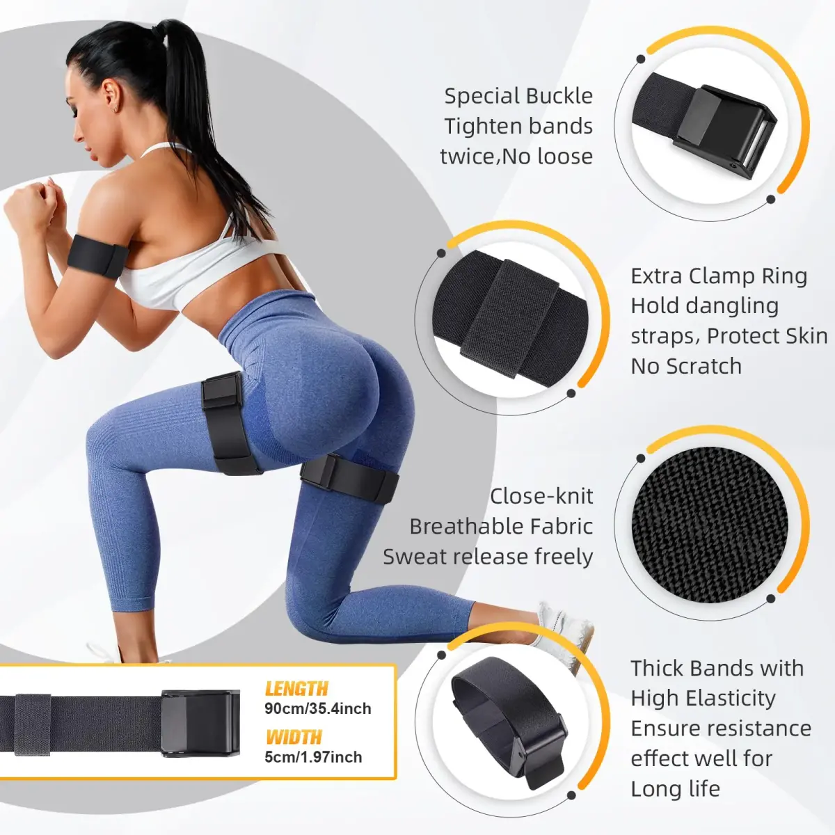 ROSYQUARZ BFR Blood Flow Restriction Bands 35.4'' x 2'' (90cm x 5cm) | Muscle Growth & Glute Activation - view 2