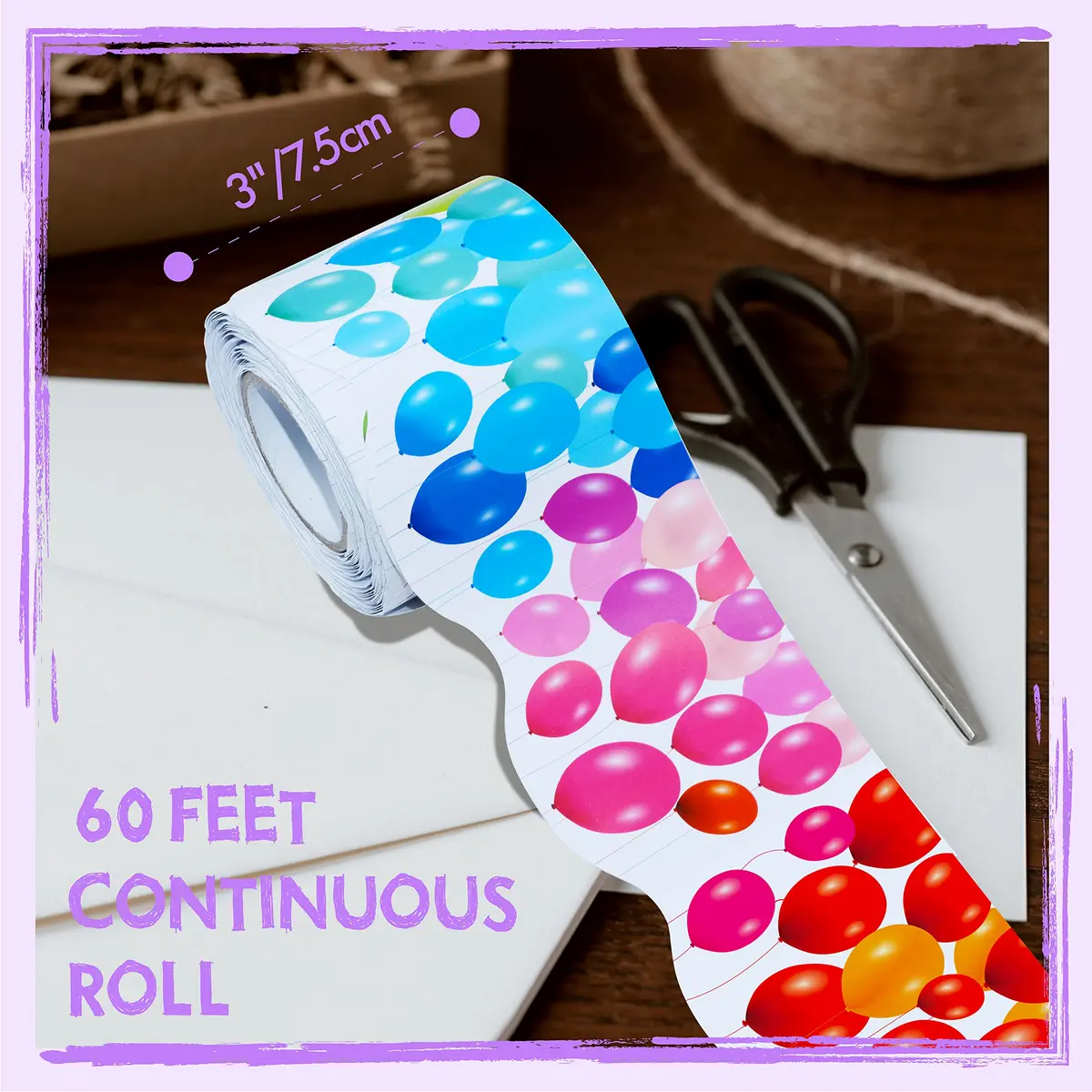 ERKE Colorful Balloons Bulletin Board Borders 60 ft (18.3 m) | Classroom & Office Decor Trim - view 2
