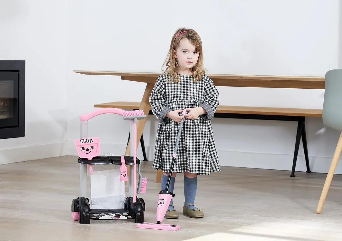 Casdon Hetty Cleaning Trolley - Pink Toy Playset with Mop & Accessories | Realistic Role Play for Kids 3+ - view 3