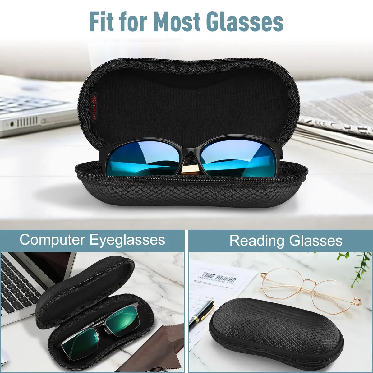 FINTIE Hard EVA Shell Sunglasses Case with Carabiner & Cleaning Cloth | Black - view 5