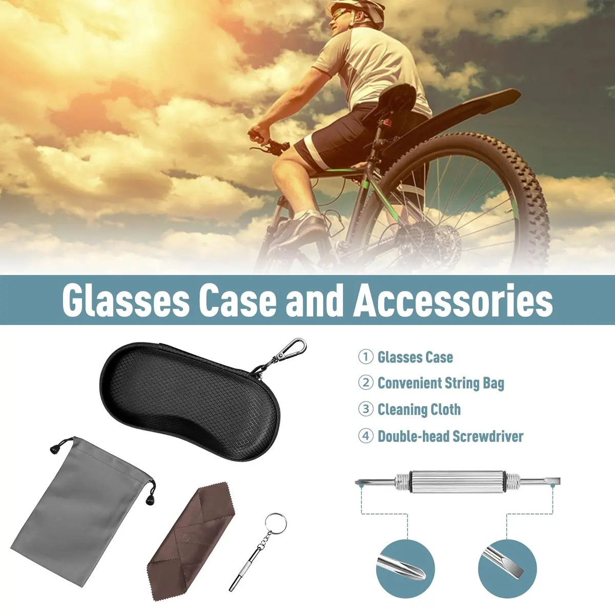 FINTIE Hard EVA Shell Sunglasses Case with Carabiner & Cleaning Cloth | Black - view 2