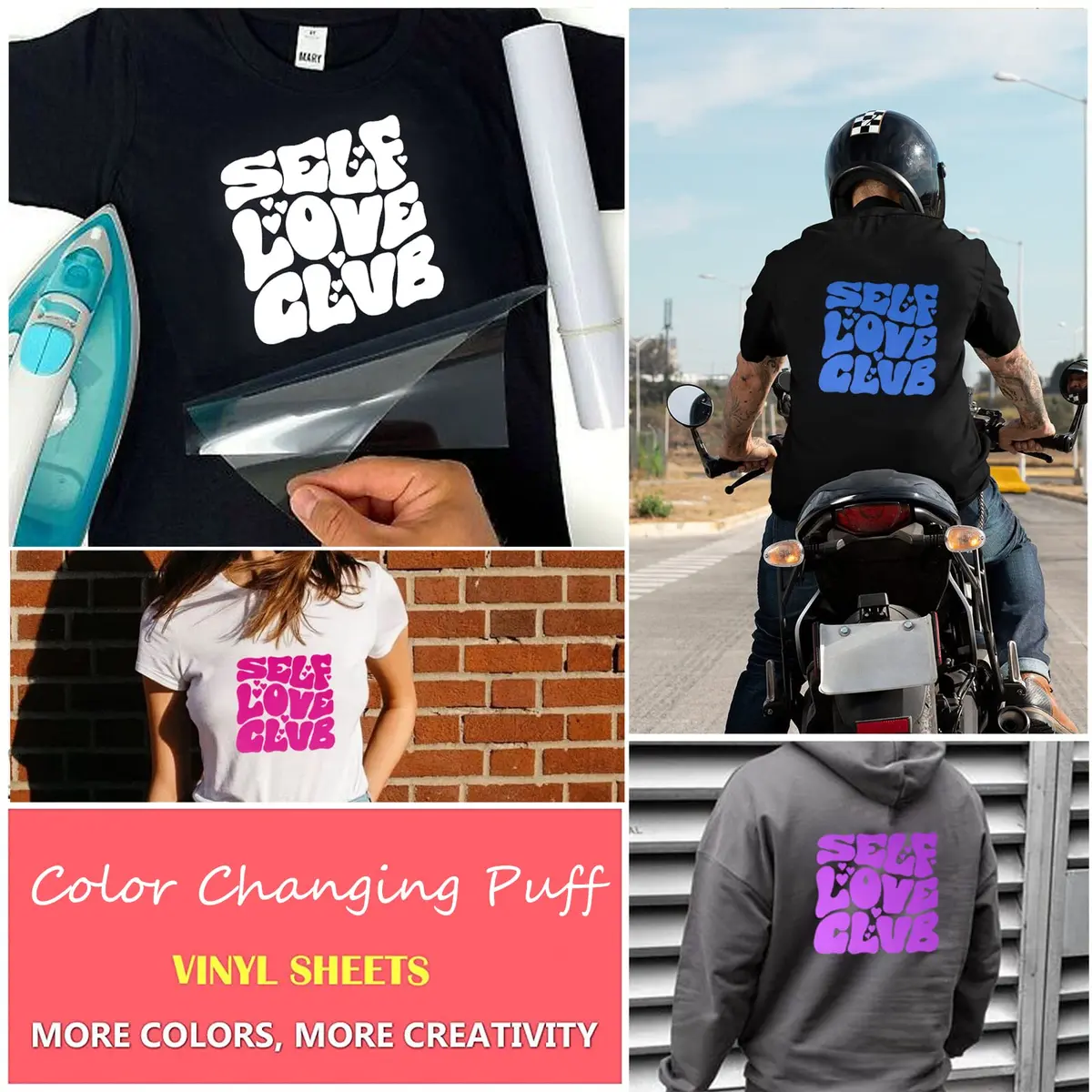 TransWonder UV Color Changing Puff Heat Transfer Vinyl 6 Sheets (12"x10") | 3D Puff Effect & Sunlight Color Change - view 3