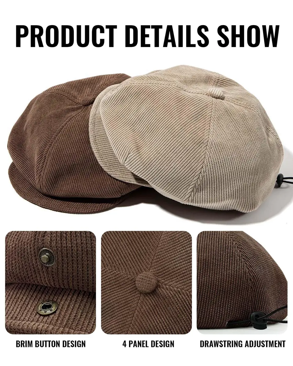 Croogo Baker Boy Newsboy Cap Beige | Classic Adjustable Apple Hat for Men & Women - view 4