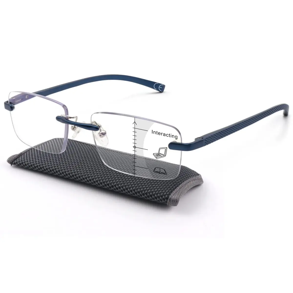 Missfive Premium Aluminum Progressive Multifocus Reading Glasses 147mm (5.79 in) | Blue Light Blocking, Rimless Metal Readers - view 7