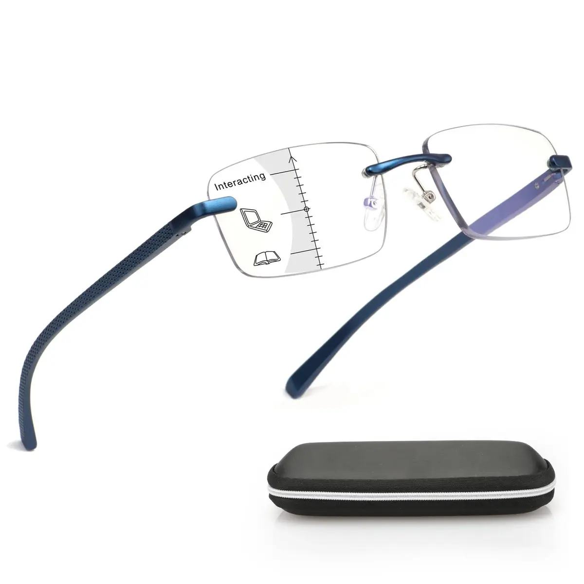 Missfive Premium Aluminum Progressive Multifocus Reading Glasses 2.5x (147mm Arms) | Blue Light Blocking, Rimless Metal Readers - main product image