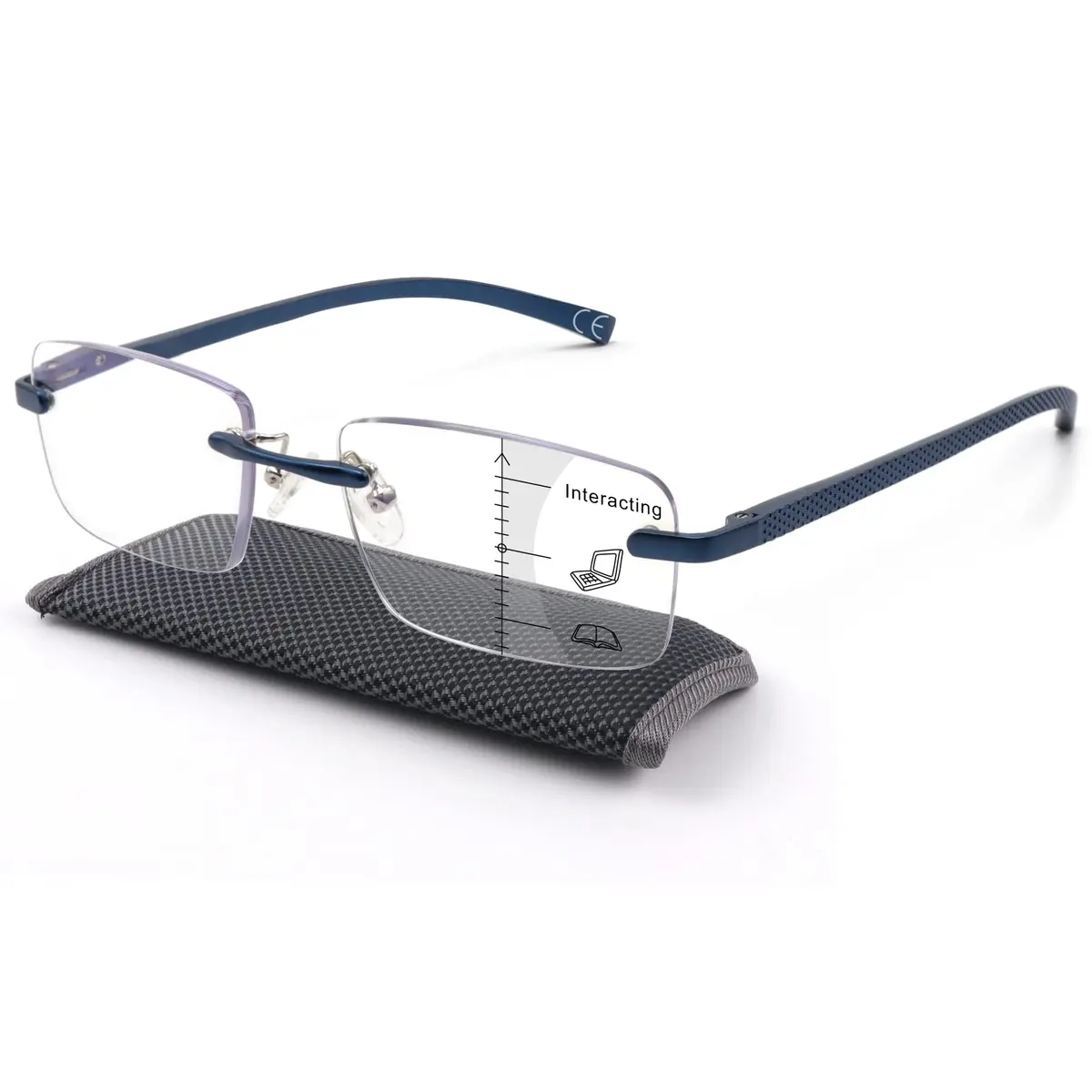Missfive Premium Aluminum Progressive Multifocus Reading Glasses 2.5x (147mm Arms) | Blue Light Blocking, Rimless Metal Readers - view 7