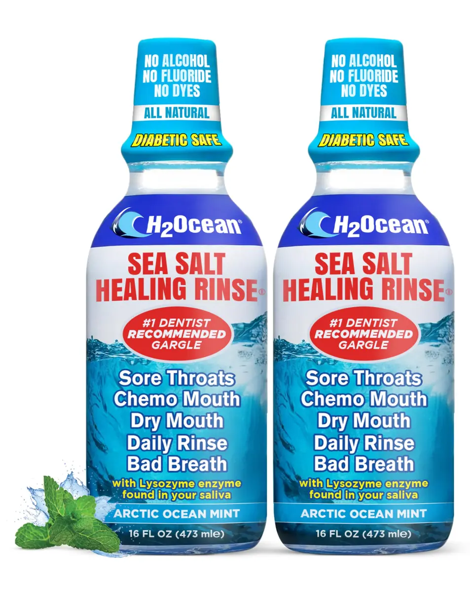H2Ocean Healing Rinse Natural Sea Salt Whitening Mouthwash 16oz Pack of 2 | Alcohol & Fluoride-Free Oral Care - main product image