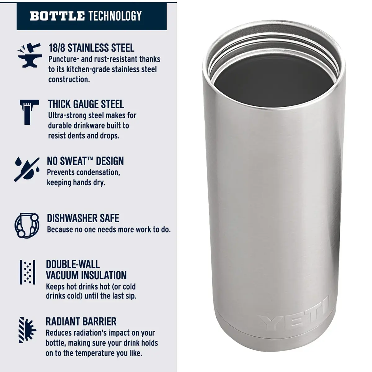 YETI Rambler 18 Oz Hotshot Bottle Charcoal | Leakproof Insulated Beverage Container for Hot Drinks - view 4