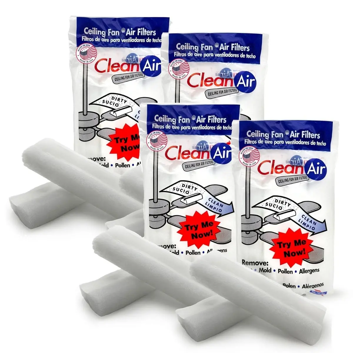 BioStrike Ceiling Fan Air Filter - Attachable Blade Cleaners | Easy-Install Dust Filters for 3-5 Blade Fans, Made in USA - main product image