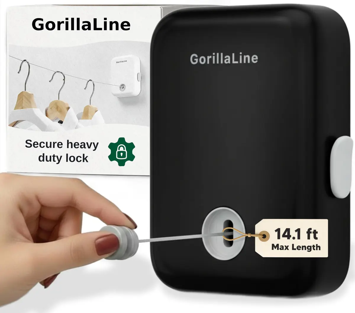 GorillaLine Retractable Clothesline 14.1 ft (4.3 m) | Heavy Duty Wall Mounted Drying Rack for Indoor & Outdoor Use - main product image