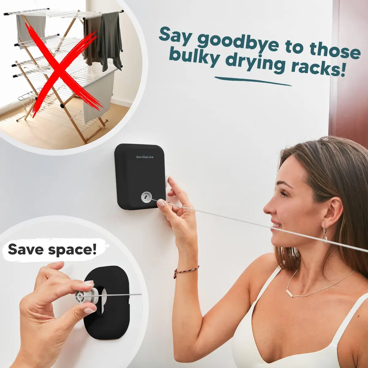 GorillaLine Retractable Clothesline 14.1 ft (4.3 m) | Heavy Duty Wall Mounted Drying Rack for Indoor & Outdoor Use - view 7