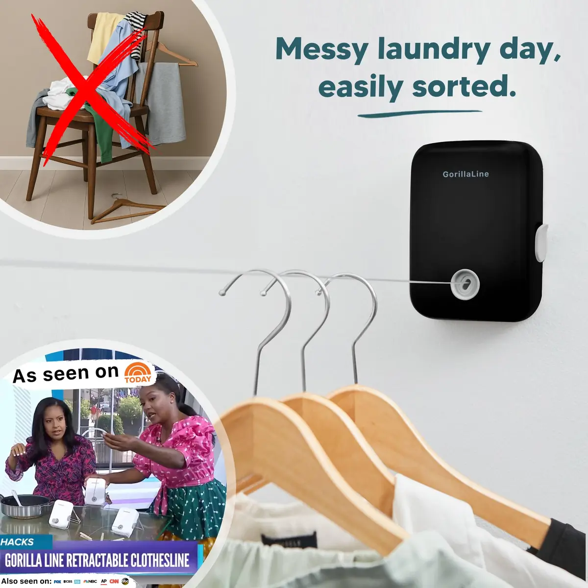 GorillaLine Retractable Clothesline 14.1 ft (4.3 m) | Heavy Duty Wall Mounted Drying Rack for Indoor & Outdoor Use - view 3