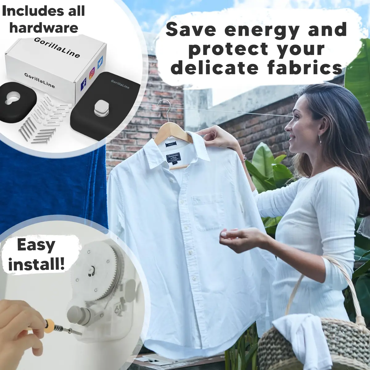 GorillaLine Retractable Clothesline 14.1 ft (4.3 m) | Heavy Duty Wall Mounted Drying Rack for Indoor & Outdoor Use - view 4