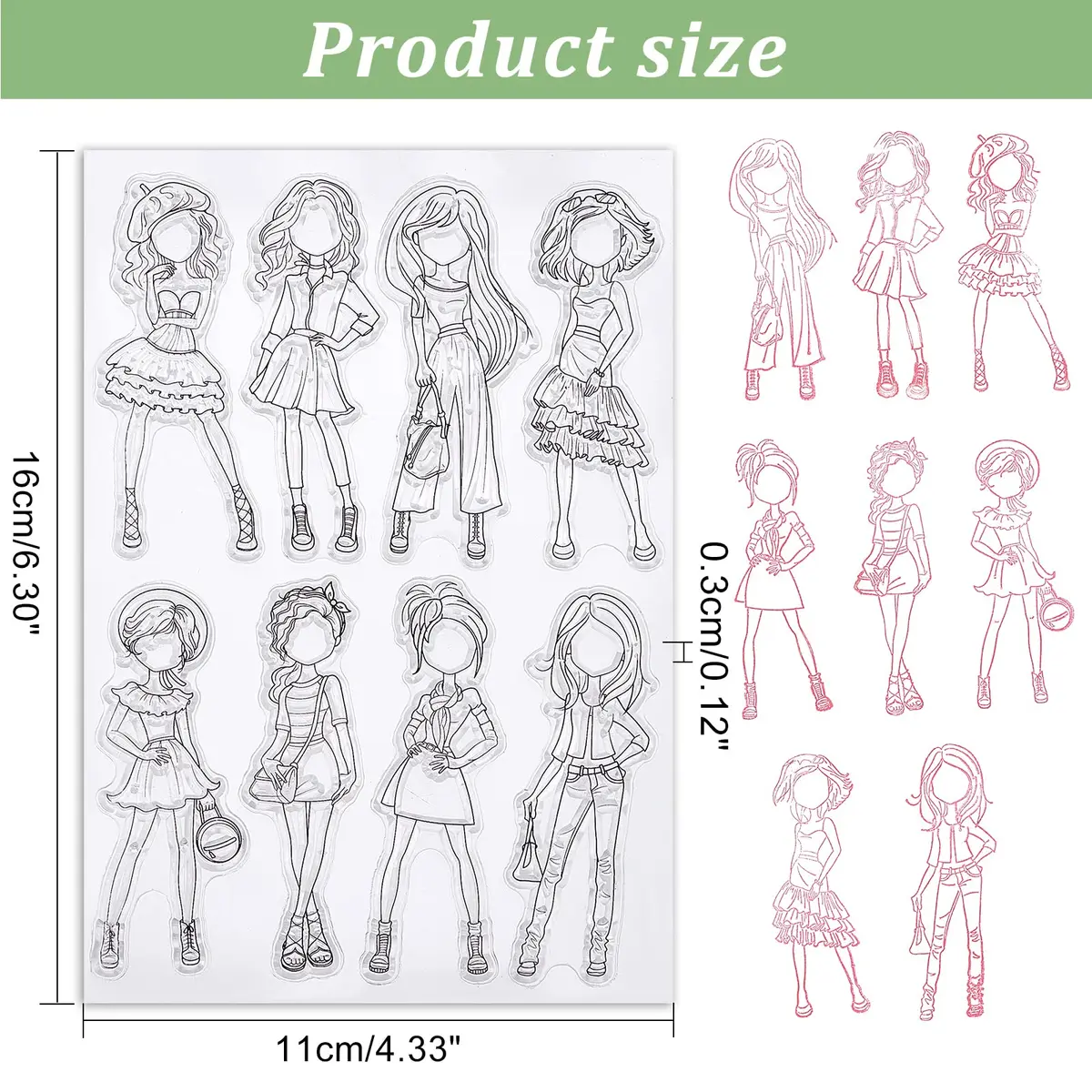 GLOBLELAND Fashion Woman Clear Stamp Skirt Silicone Clear Stamp 4.3 x 5.8 inches | DIY Scrapbook & Card Making - view 2