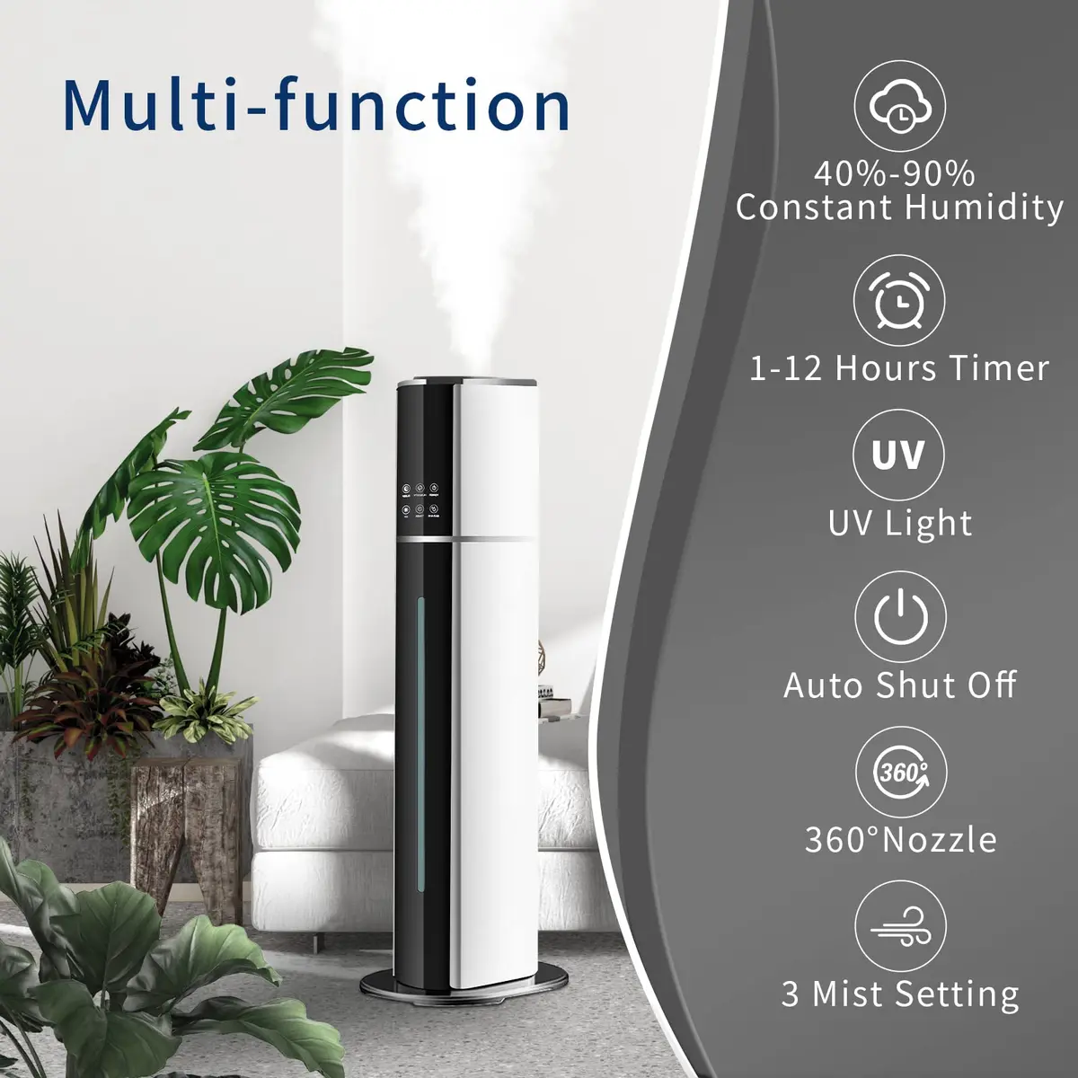 H1A 9L Ultrasonic Cool Mist Humidifier | Large Room, Smart App & Remote, 60H Runtime - view 3