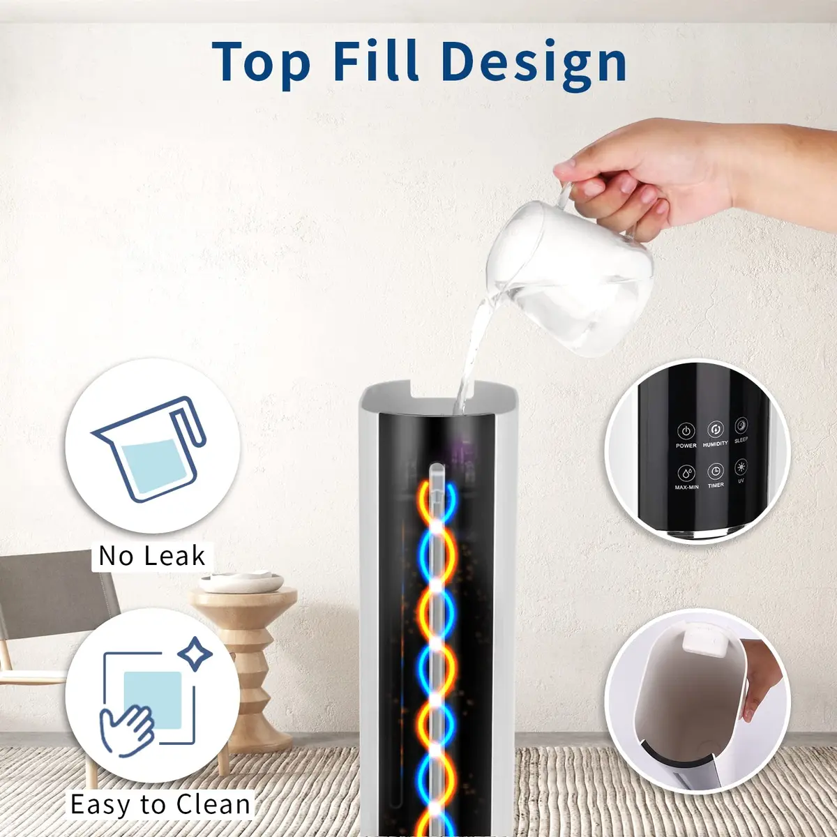 H1A 9L Ultrasonic Cool Mist Humidifier | Large Room, Smart App & Remote, 60H Runtime - view 4