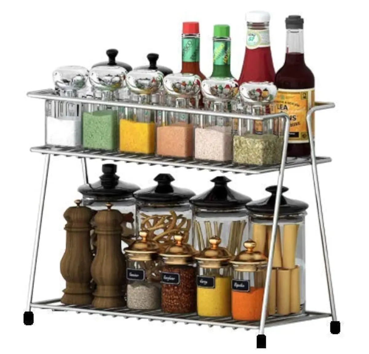 12FOR COLLECTION Stainless Steel 2-Tier Trolley Spice Rack | 49cm (19.3in) Kitchen Organizer - main product image