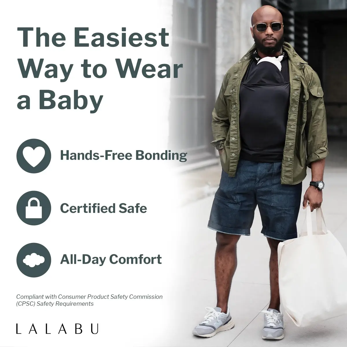 Lalabu The Dad Shirt | Hands-Free Baby Carrier for Dads - Gray - XL | CPSC Tested & Approved - view 2