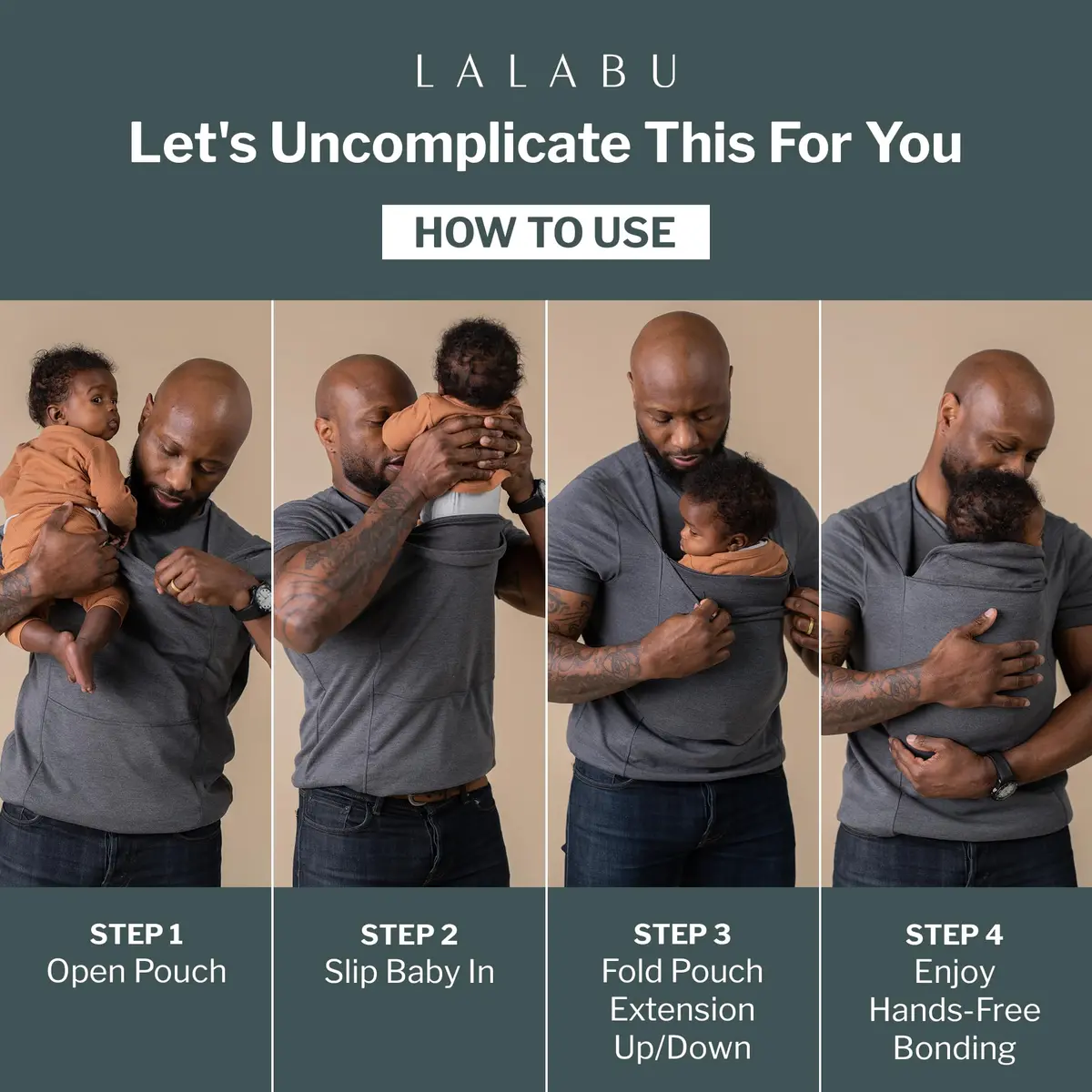 Lalabu The Dad Shirt | Hands-Free Baby Carrier for Dads - Gray - XL | CPSC Tested & Approved - view 3