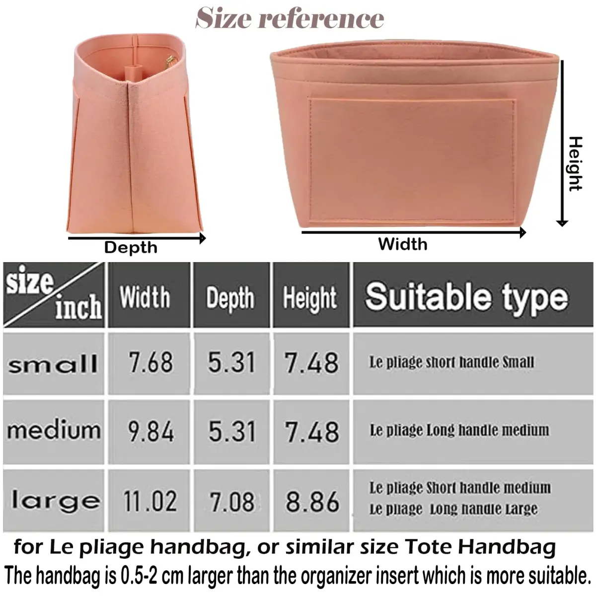 Lckaey Large Pink Felt Purse Organizer Insert | 28cm (11.02") Width, 18cm (7.08") Depth, 22.5cm (8.86") Height - view 2
