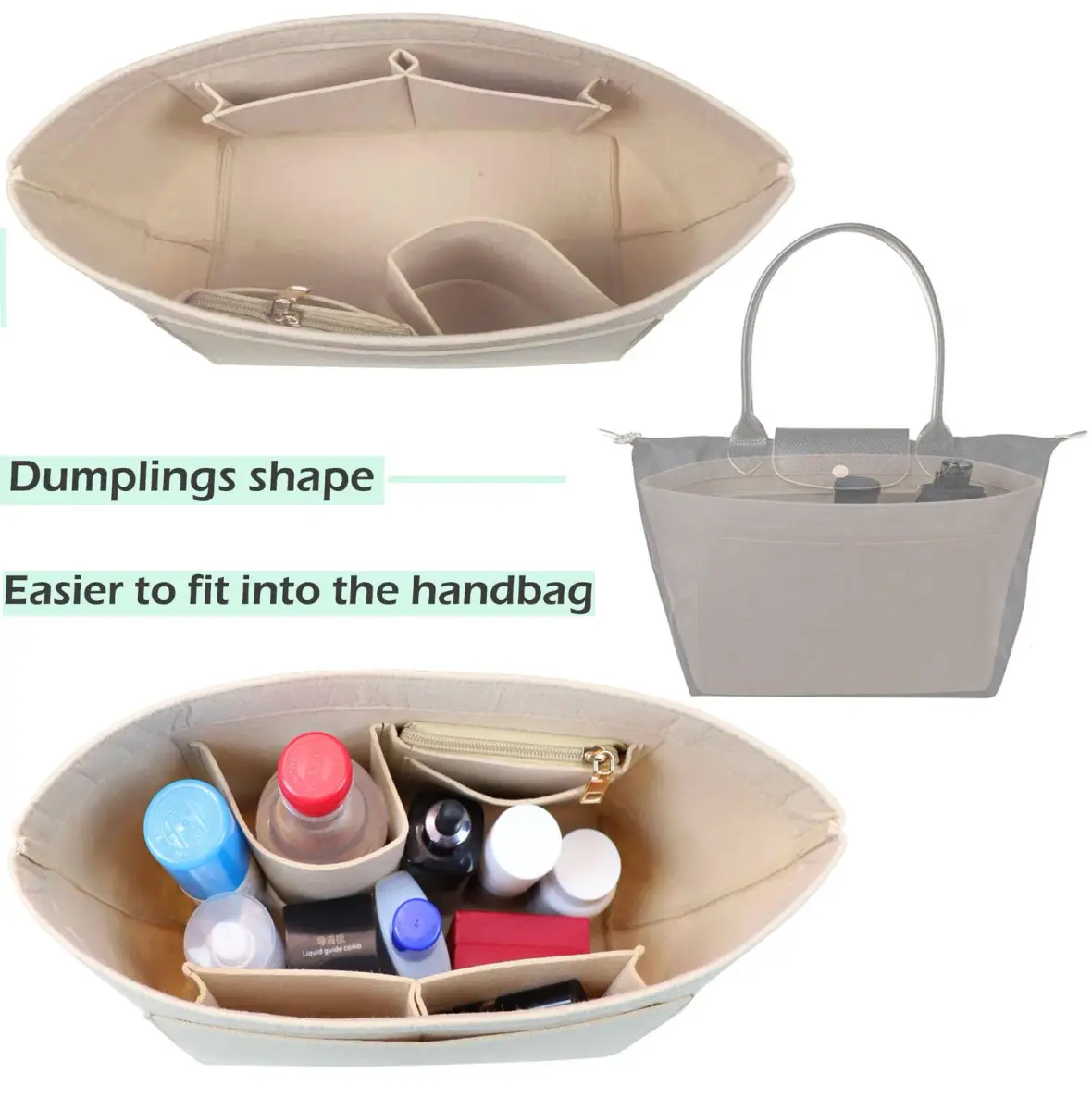 Lckaey Large Felt Purse Organizer Insert for Longchamp Le Pliage Handbag 27.9cm (11.02" W x 7.08" D x 8.86" H) | Keeps Bags Shipshape - view 6