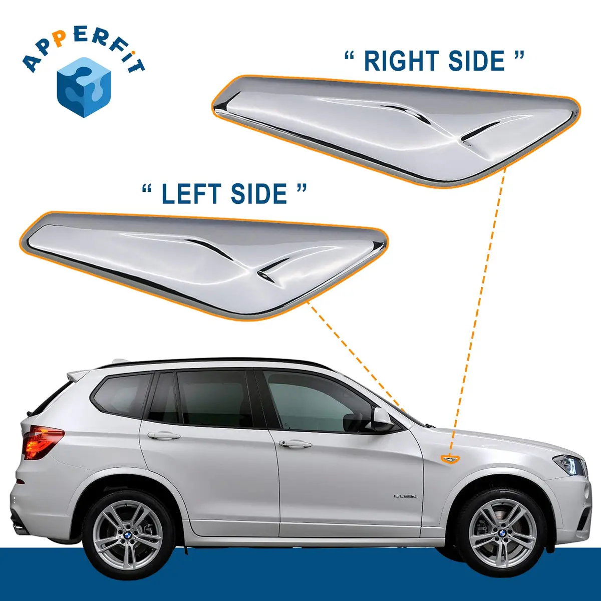 APPERFiT Front Fender Chrome Trim Finisher Pair for BMW X3 F25 X4 F26 2011-2018 | Vehicle Specific Fit - view 2