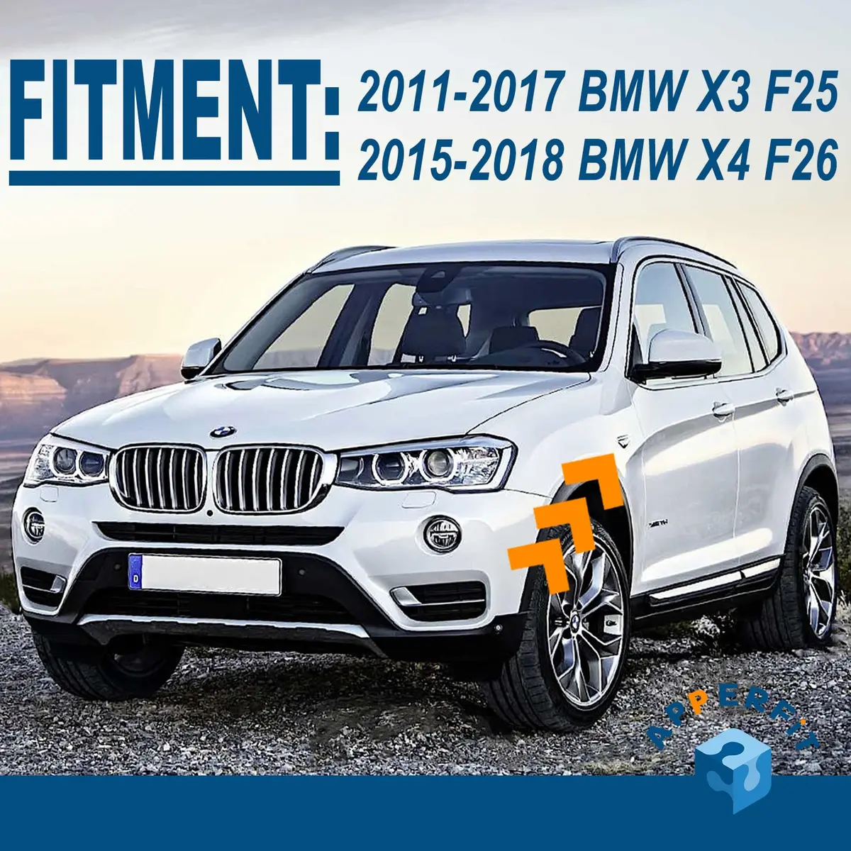 APPERFiT Front Fender Chrome Trim Finisher Pair for BMW X3 F25 X4 F26 2011-2018 | Vehicle Specific Fit - view 4